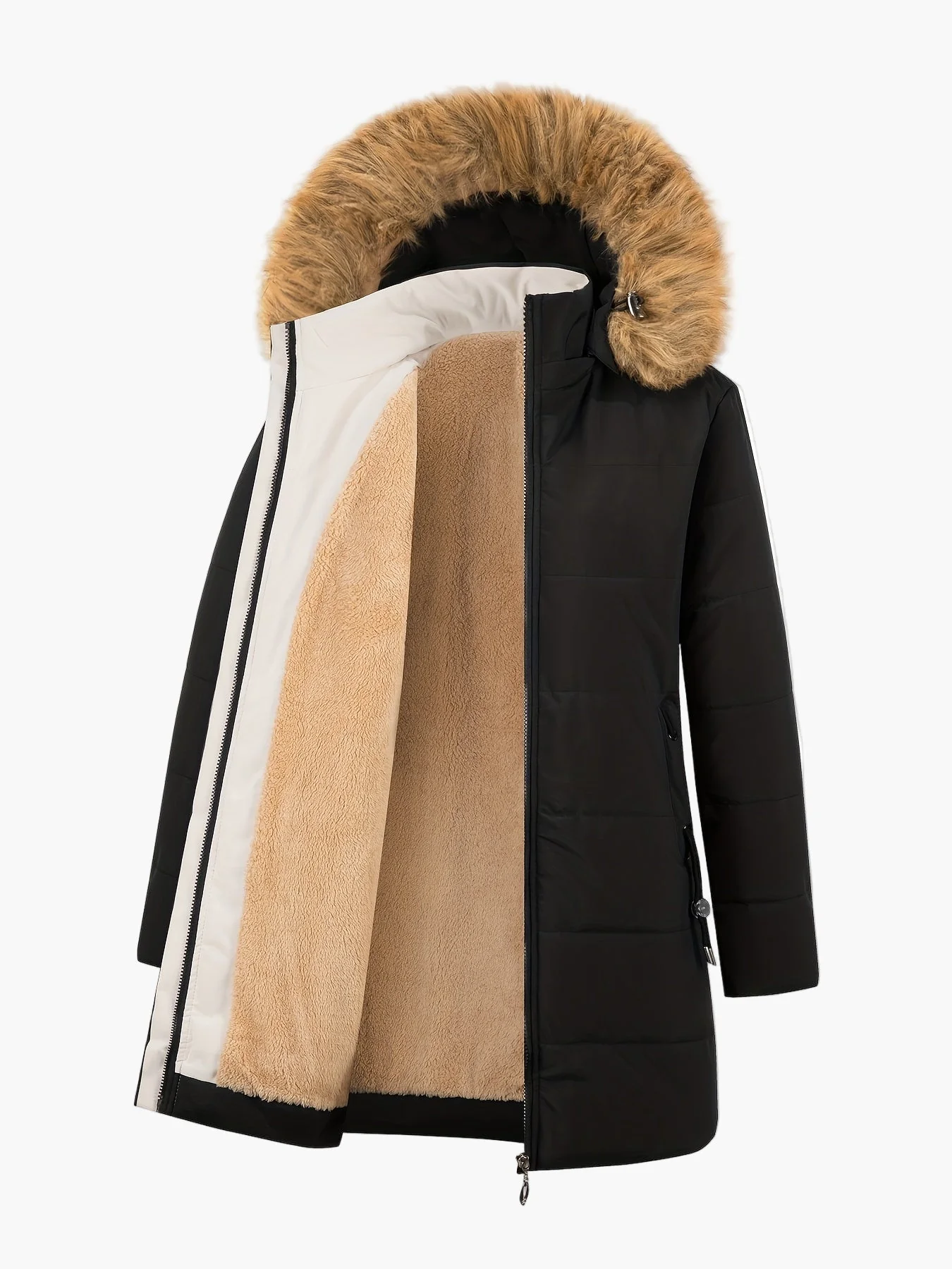 Manteau d'hiver femme style parka avec capuche en fausse fourrure – Élégance chic pour temps froid - Image 2