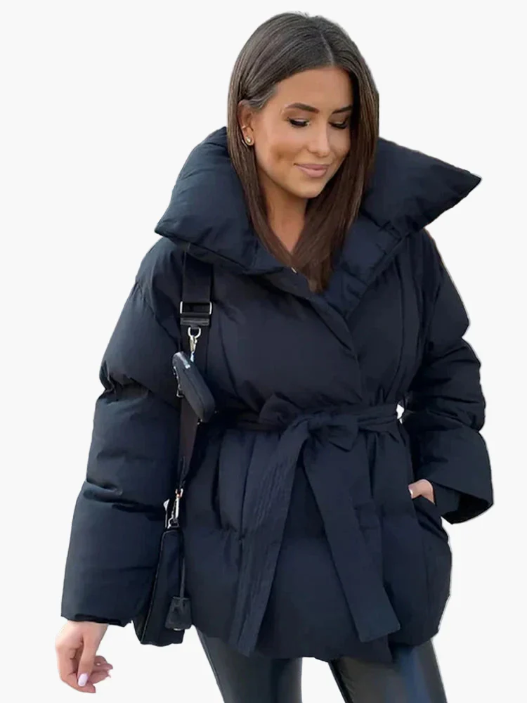 Manteau d'Hiver Femme Style Urbain Élégant avec Ceinture et Col Large - Image 2