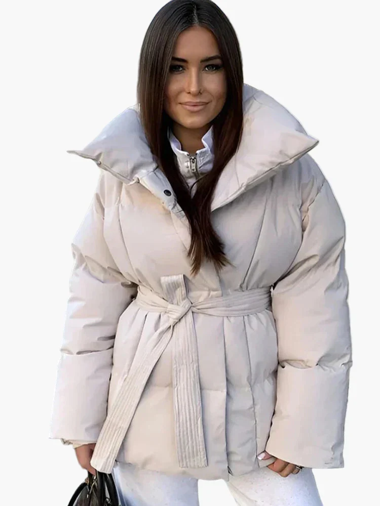 Manteau d'Hiver Femme Style Urbain Élégant avec Ceinture et Col Large - Image 3