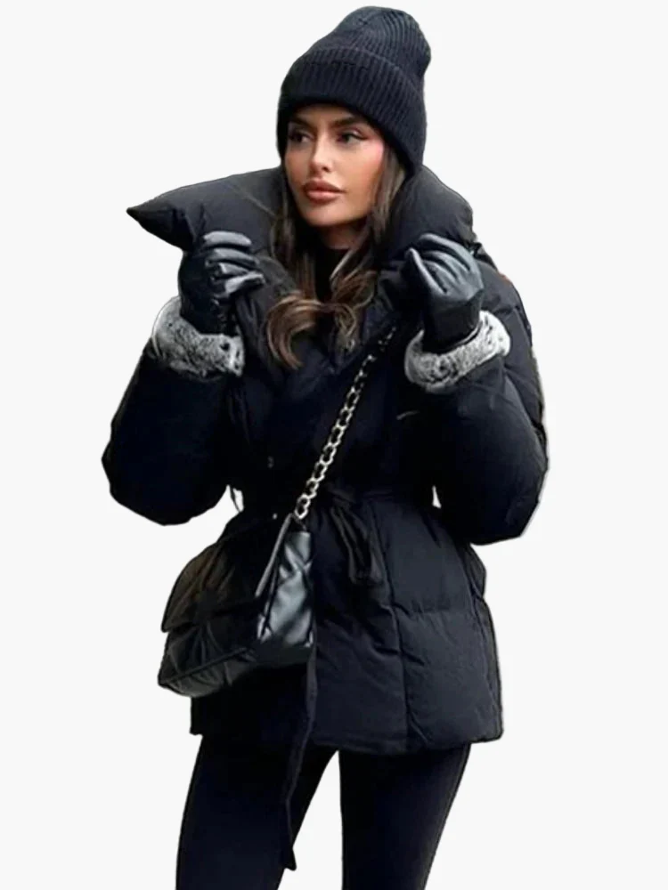 Manteau d'Hiver Femme Style Urbain Élégant avec Ceinture et Col Large - Image 4