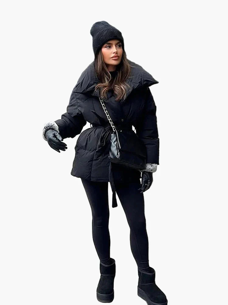 Manteau d'Hiver Femme Style Urbain Élégant avec Ceinture et Col Large - Image 5