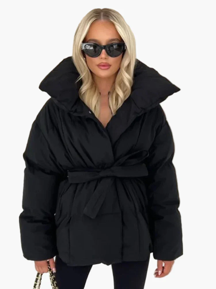 Manteau d'Hiver Femme Style Urbain Élégant avec Ceinture et Col Large - Image 6