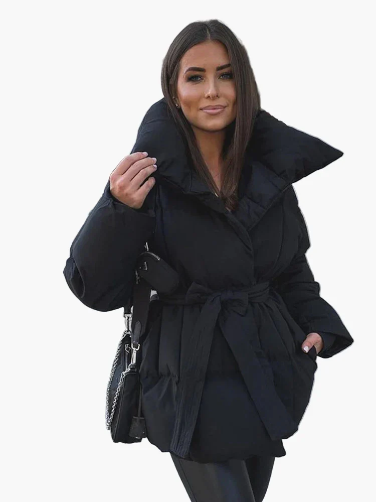 Manteau d'Hiver Femme Style Urbain Élégant avec Ceinture et Col Large - Image 8