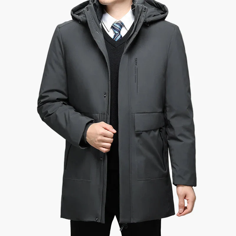 Manteau d'hiver homme élégant style business, veste longue à capuche pour usage professionnel et quotidien - Image 4