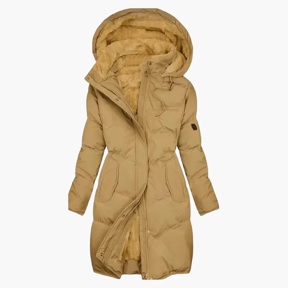 Manteau d'hiver long à capuche pour femme, style élégant et chaud, idéal pour l'hiver - Image 4