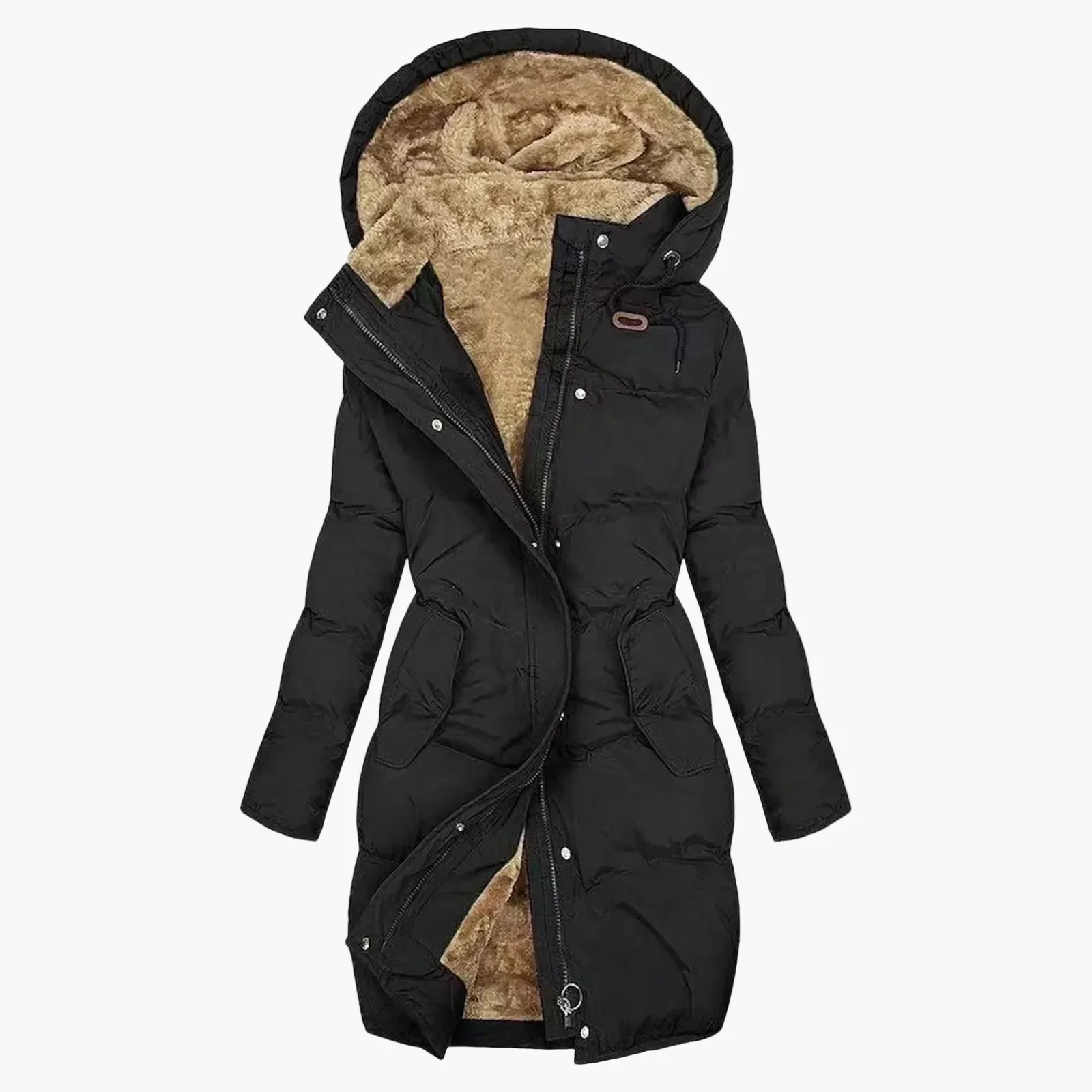 Manteau d'hiver long à capuche pour femme, style élégant et chaud, idéal pour l'hiver - Image 5