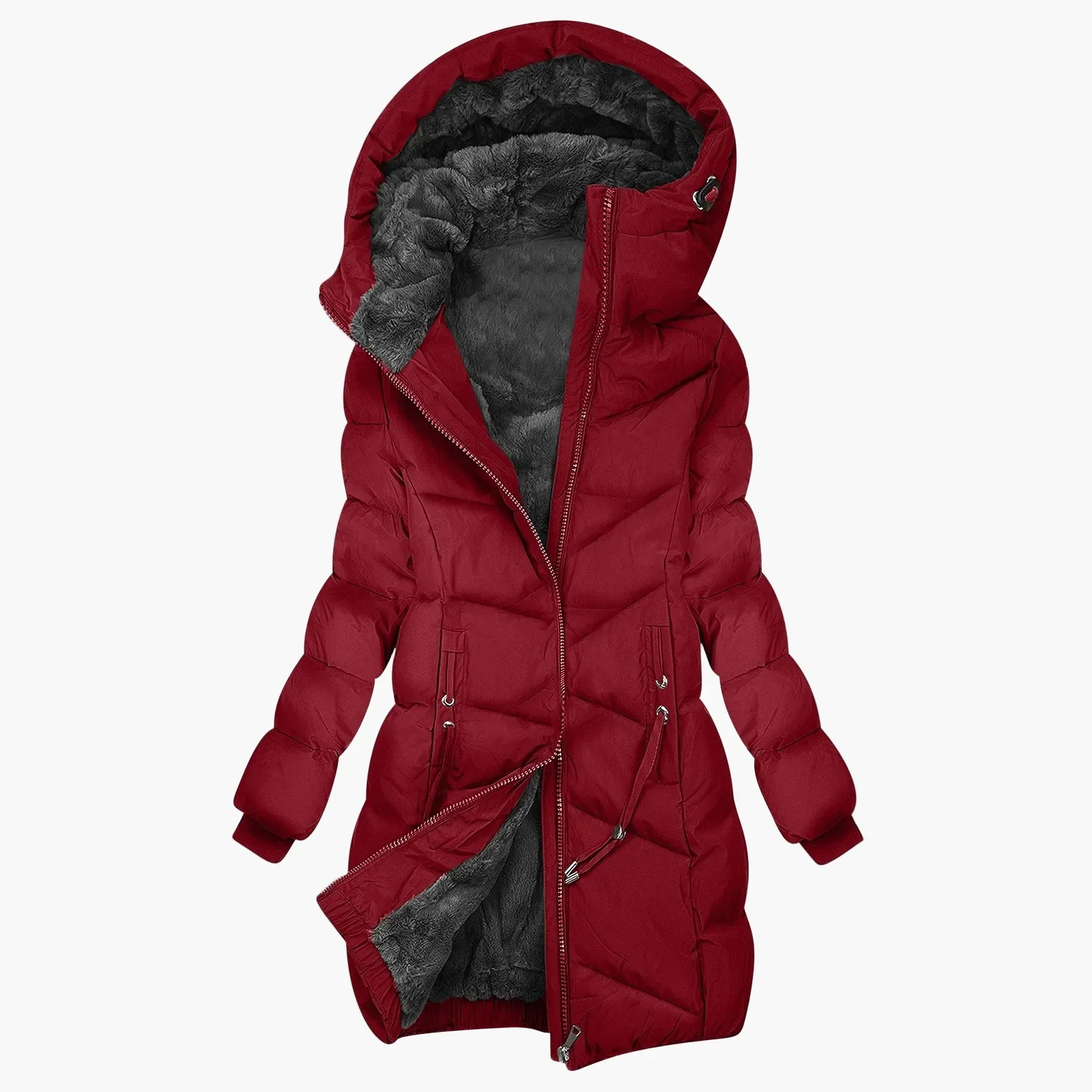 Manteau d'hiver long femme à capuche style doudoune coupe-vent élégant - Image 2
