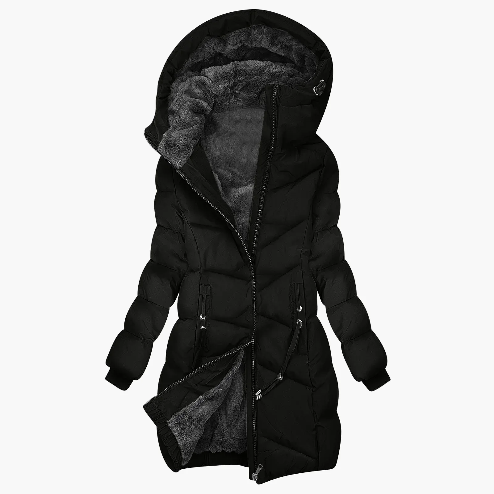 Manteau d'hiver long femme à capuche style doudoune coupe-vent élégant - Image 4