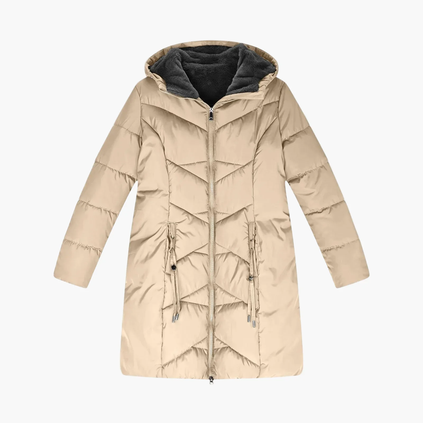 Manteau d'hiver long femme à capuche style doudoune coupe-vent élégant - Image 6