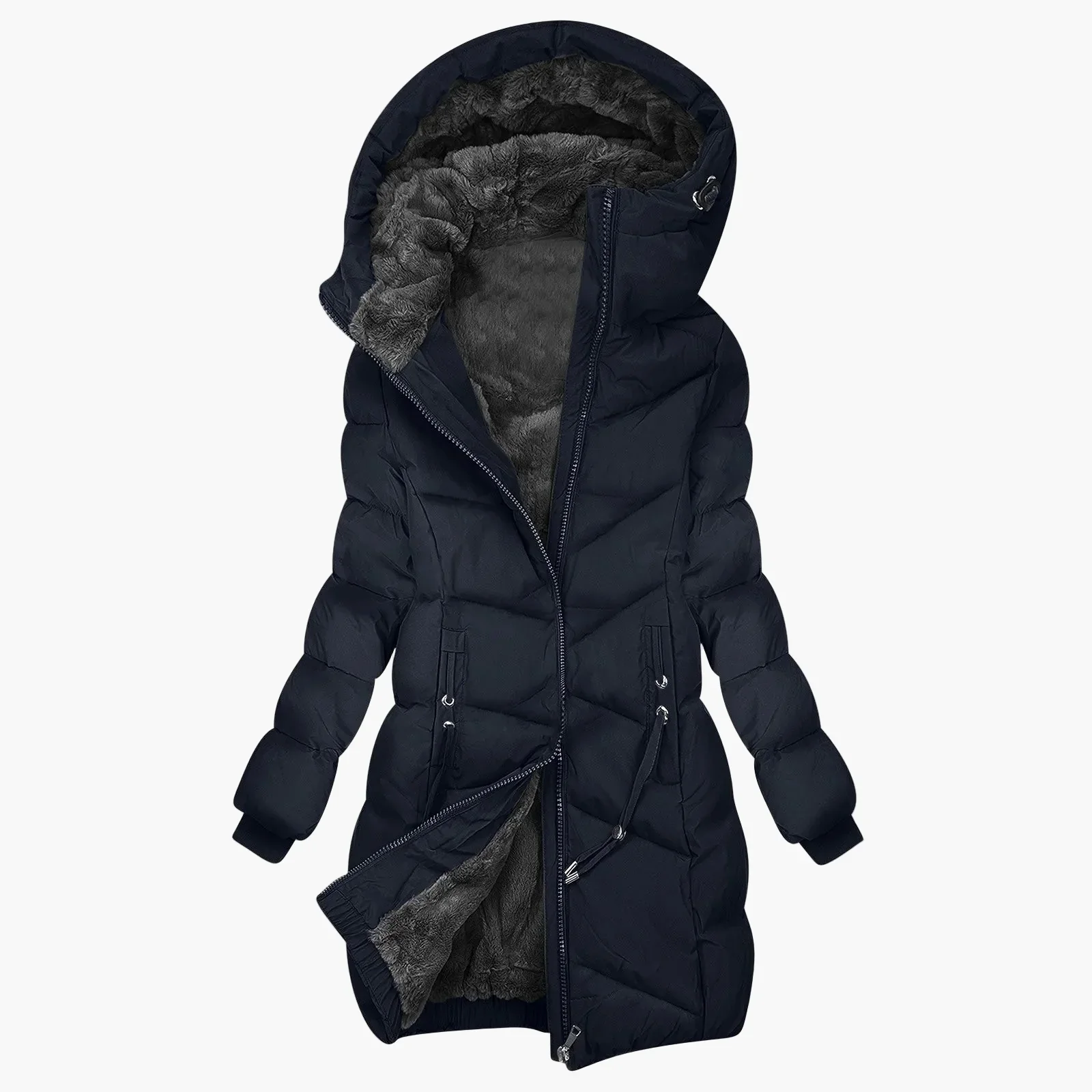 Manteau d'hiver long femme à capuche style doudoune coupe-vent élégant - Image 7