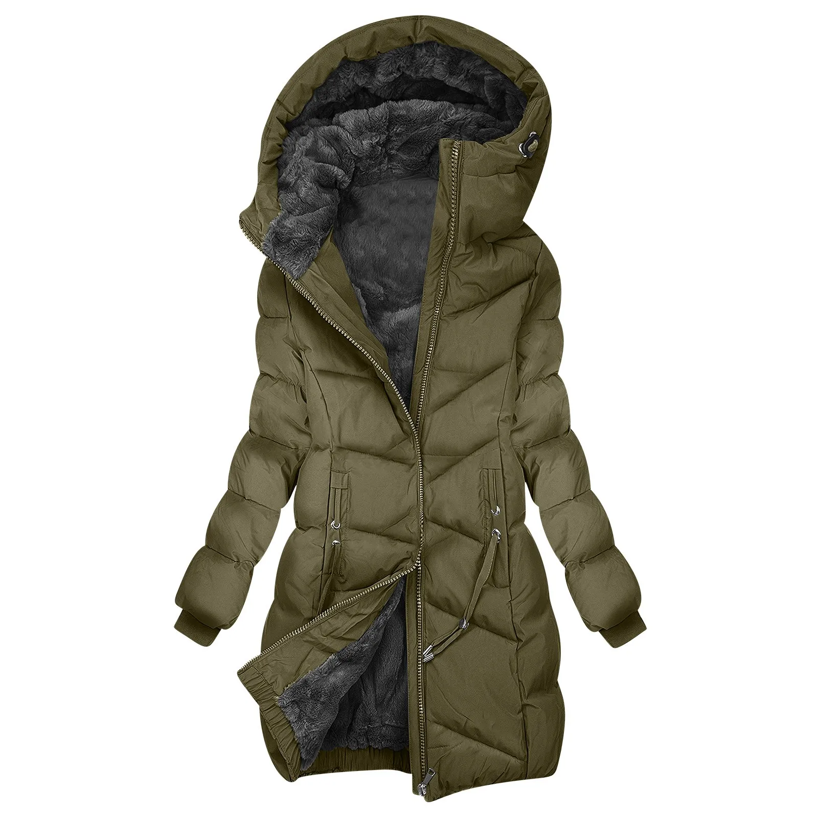 Manteau d'hiver long femme à capuche style doudoune coupe-vent élégant - Image 8