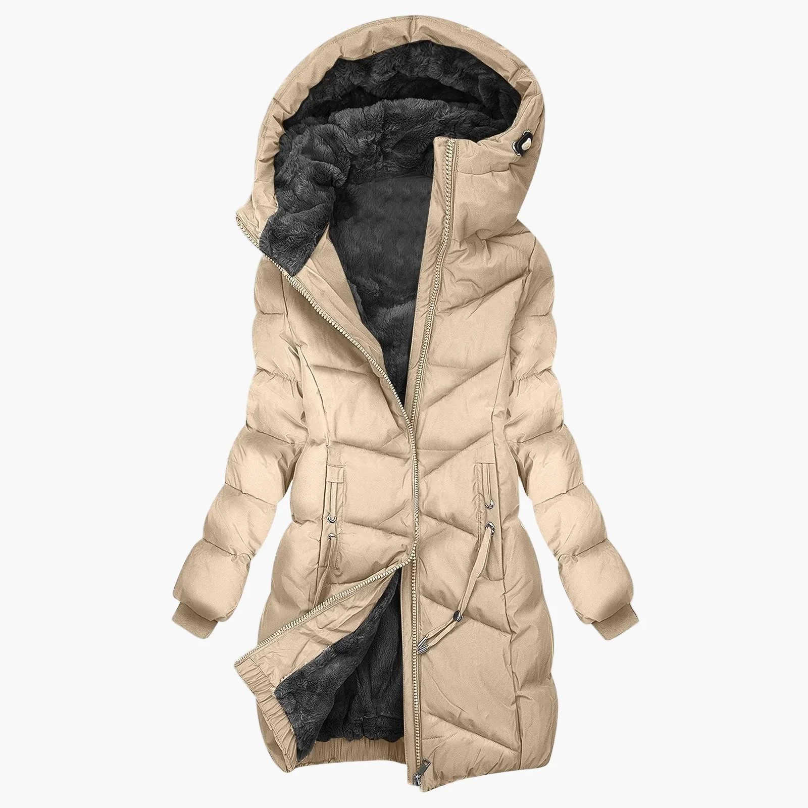 Manteau d'hiver long femme à capuche style doudoune coupe-vent élégant - Image 9