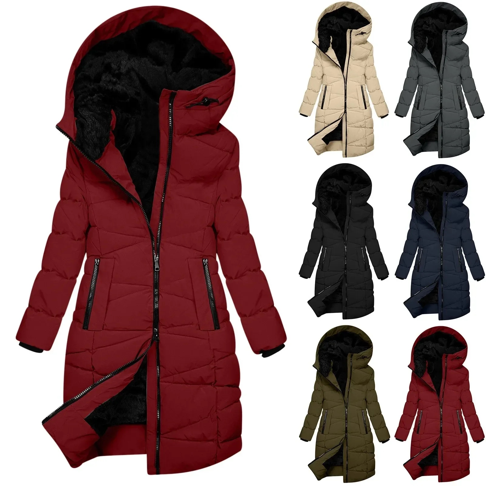 Manteau d'hiver long pour femme - Doudoune matelassée à capuche coupe-vent, style chic et décontracté - Image 2