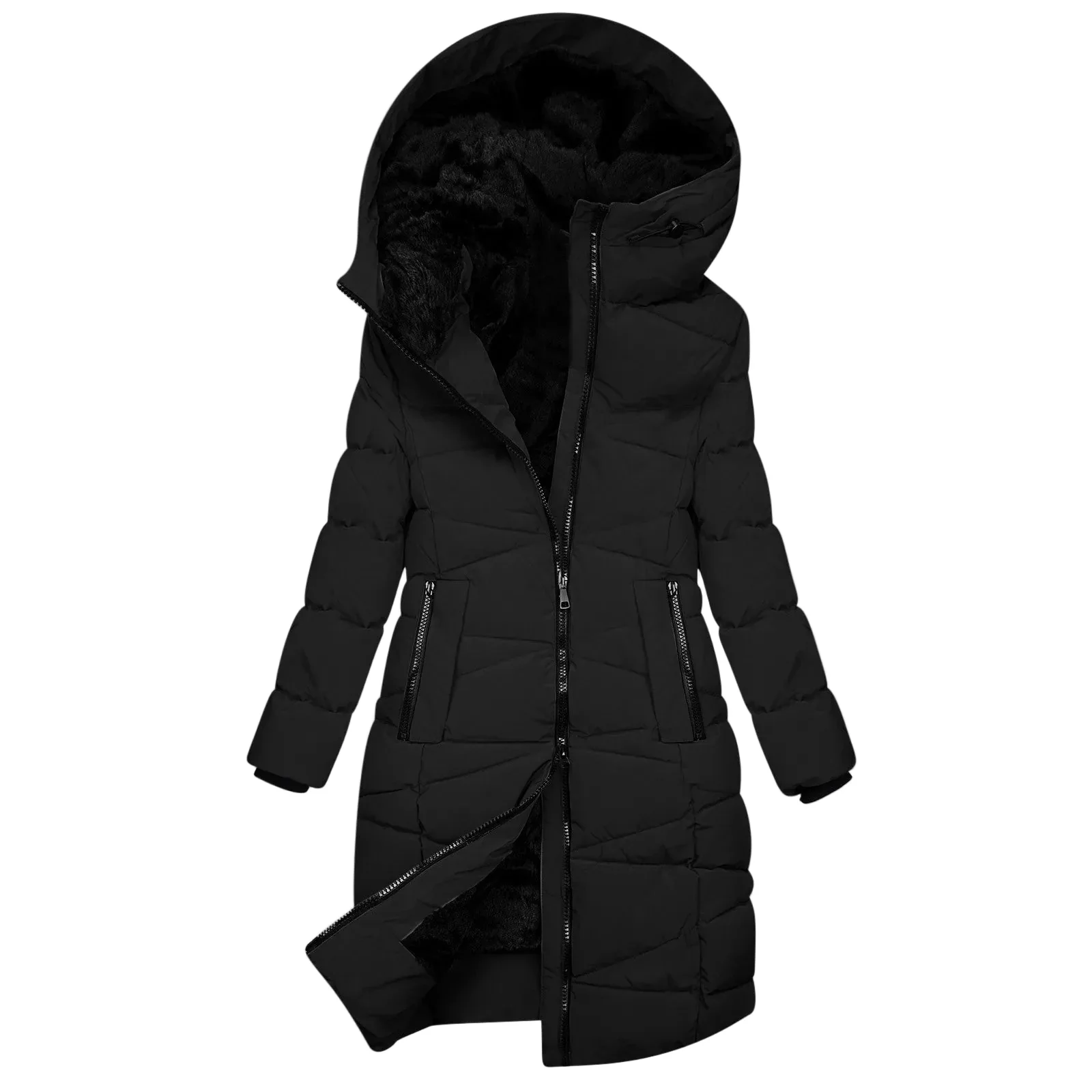 Manteau d'hiver long pour femme - Doudoune matelassée à capuche coupe-vent, style chic et décontracté - Image 3
