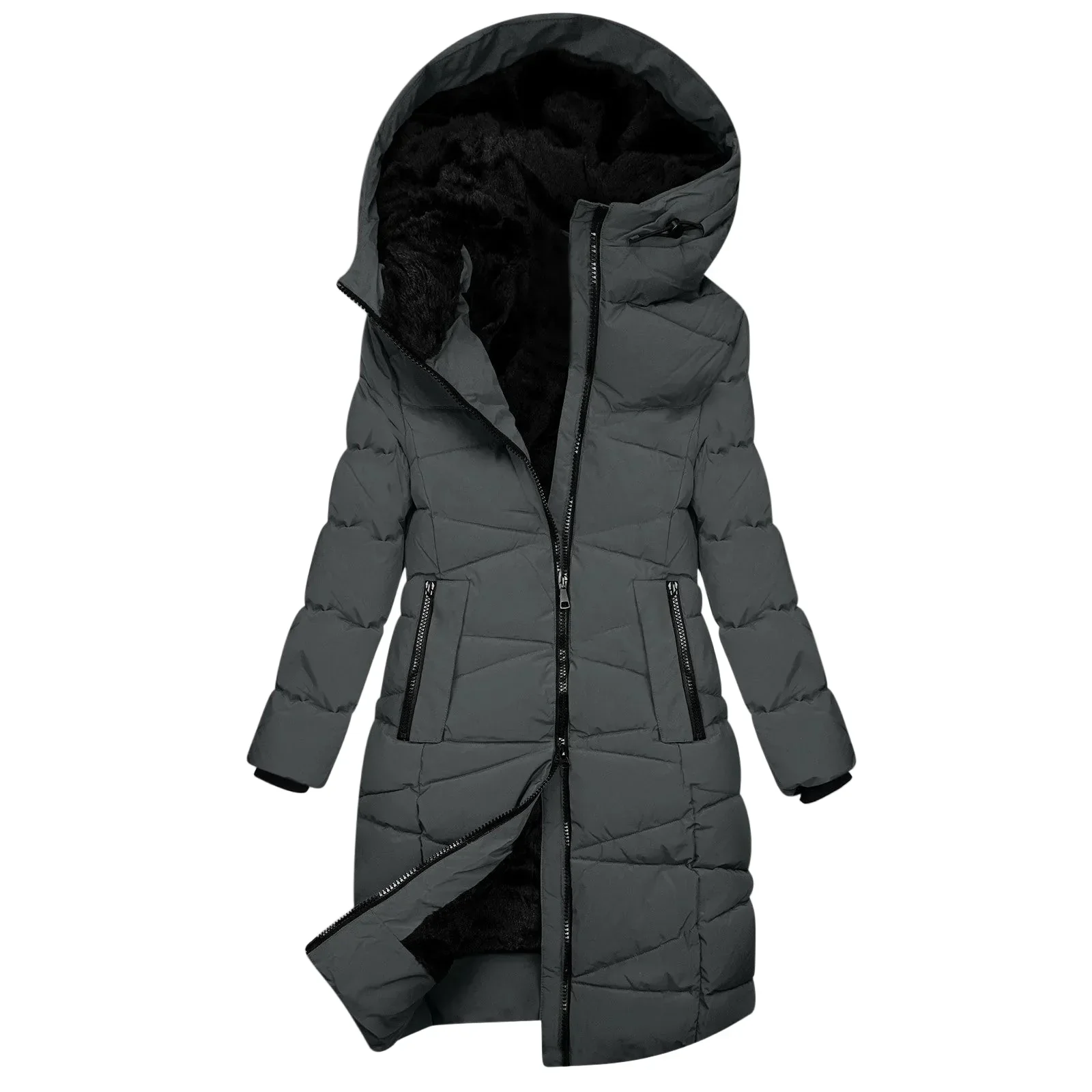 Manteau d'hiver long pour femme - Doudoune matelassée à capuche coupe-vent, style chic et décontracté - Image 4