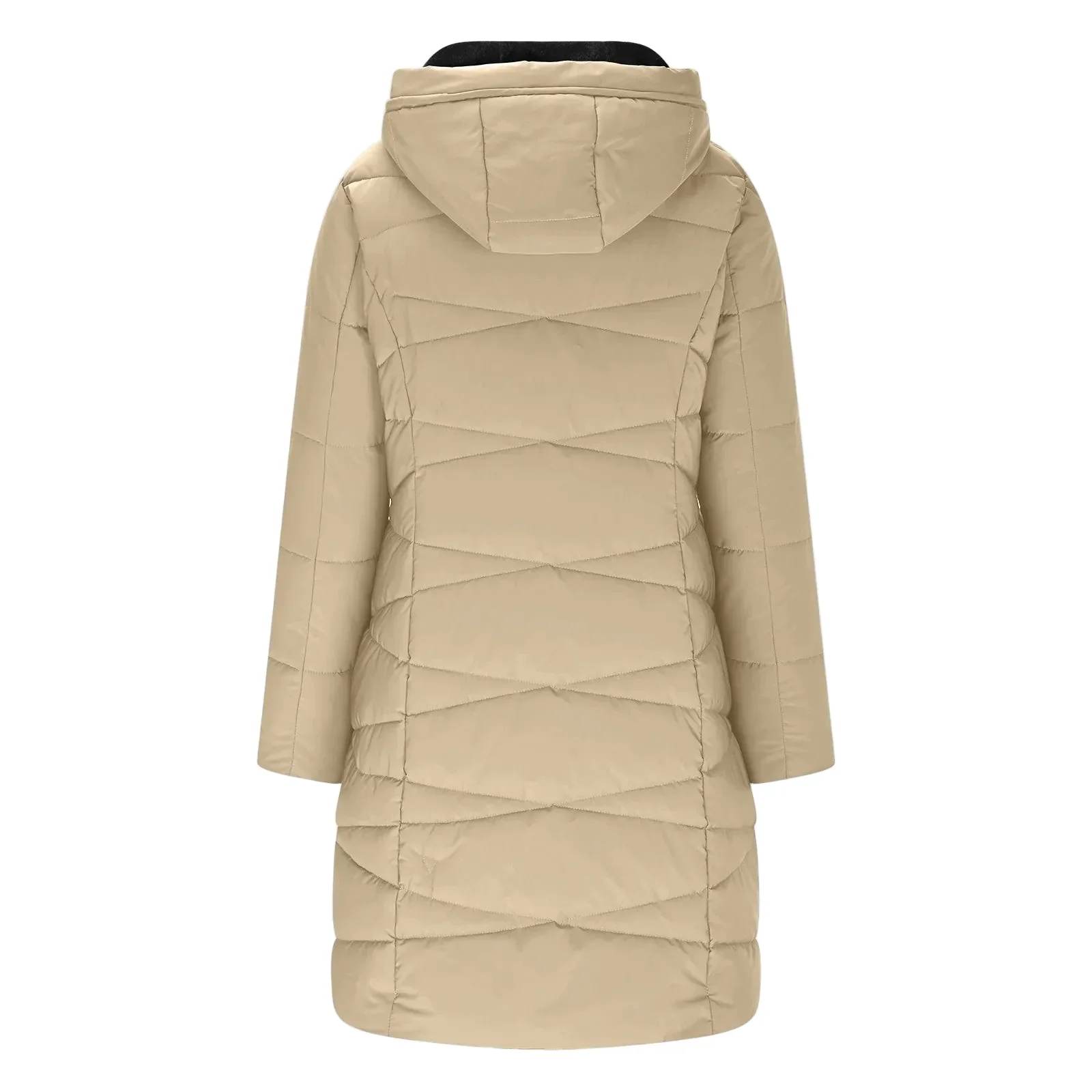 Manteau d'hiver long pour femme - Doudoune matelassée à capuche coupe-vent, style chic et décontracté - Image 6