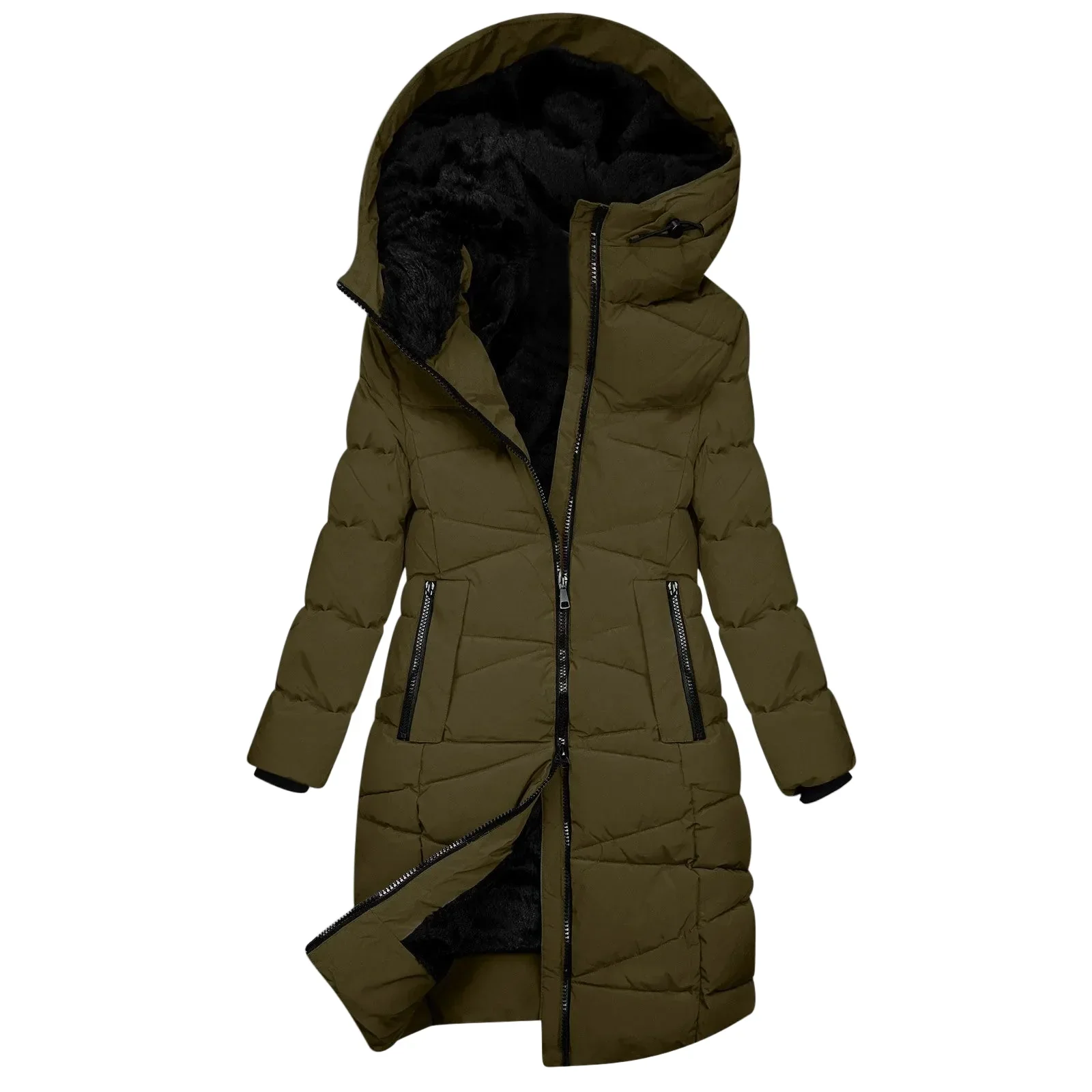 Manteau d'hiver long pour femme - Doudoune matelassée à capuche coupe-vent, style chic et décontracté - Image 7