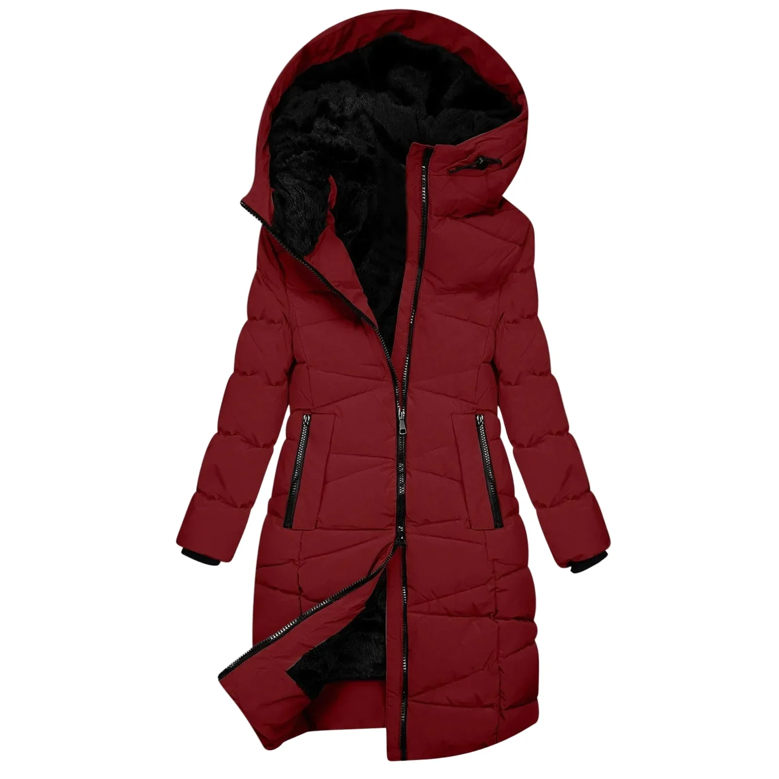 Manteau d'hiver long pour femme - Doudoune matelassée à capuche coupe-vent, style chic et décontracté - Image 8