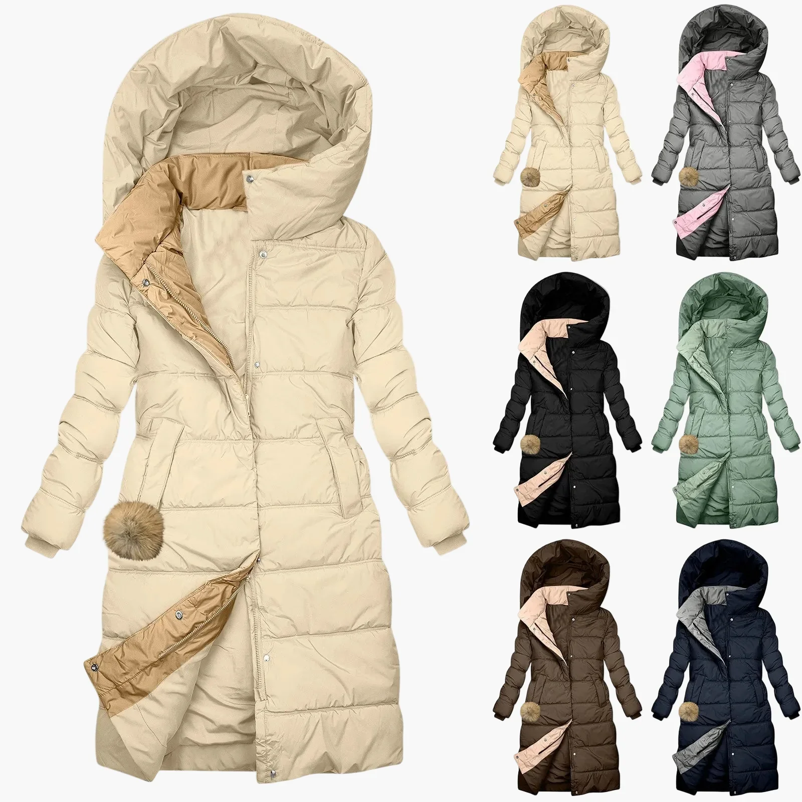 Manteau d'Hiver Long Matelassé à Capuche pour Femme - Style Puffer Élégant et Coupe-Vent - Image 2