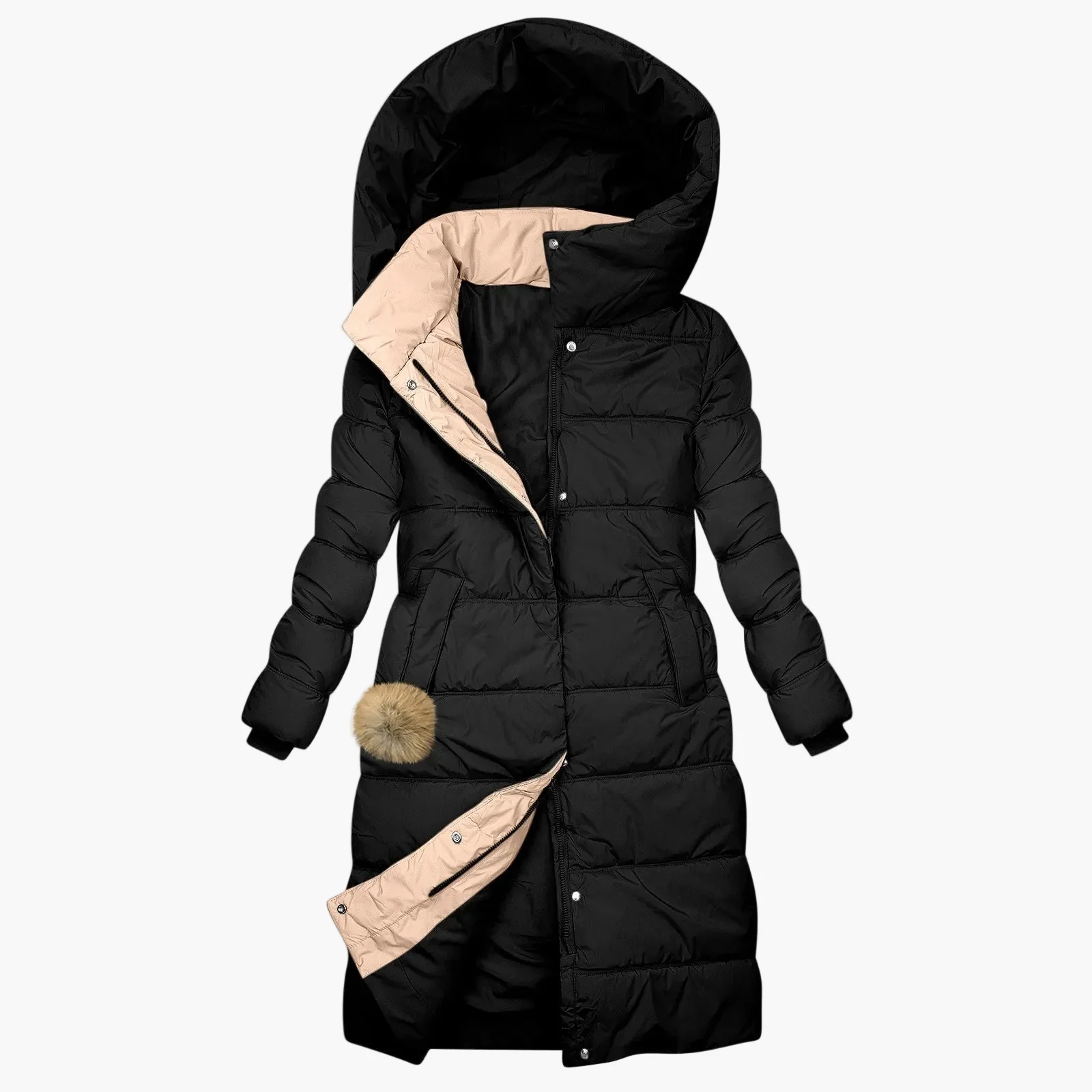 Manteau d'Hiver Long Matelassé à Capuche pour Femme - Style Puffer Élégant et Coupe-Vent - Image 3
