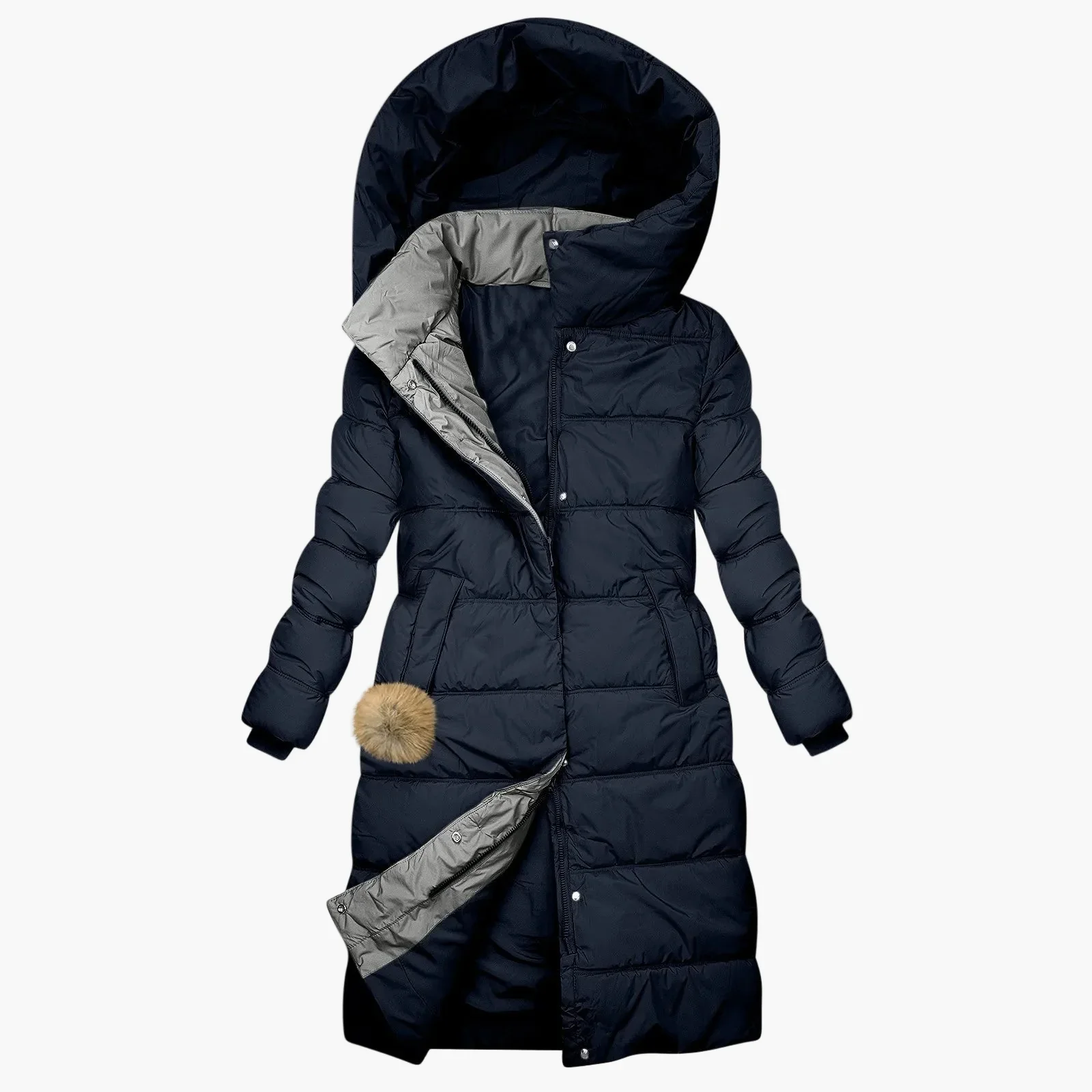 Manteau d'Hiver Long Matelassé à Capuche pour Femme - Style Puffer Élégant et Coupe-Vent - Image 7
