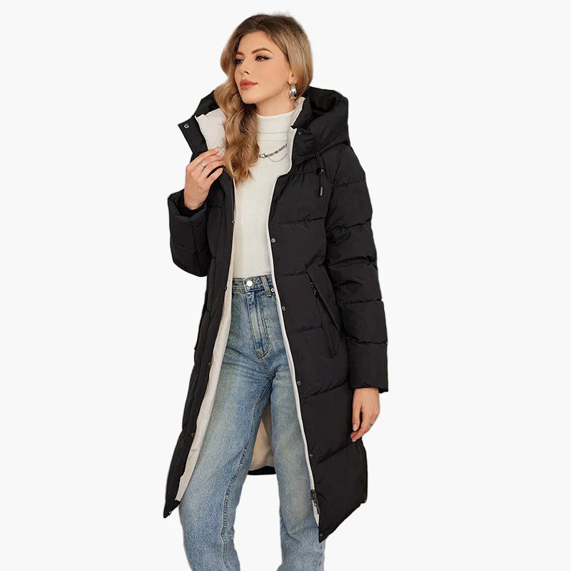 Manteau d'hiver long matelassé à capuche pour femme, style urbain chaud - Image 10