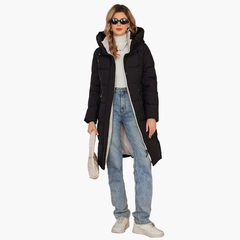 Manteau d'hiver long matelassé à capuche pour femme, style urbain chaud - Image 2