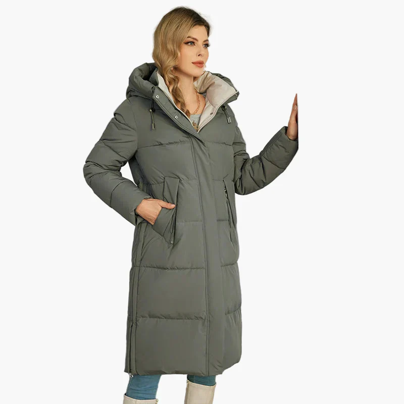 Manteau d'hiver long matelassé à capuche pour femme, style urbain chaud - Image 9