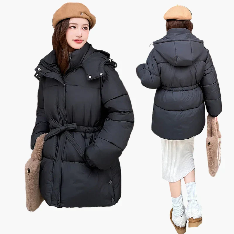 Manteau d'Hiver Matelassé à Capuche Ceinturé pour Femme – Style Décontracté et Tendance - Image 4