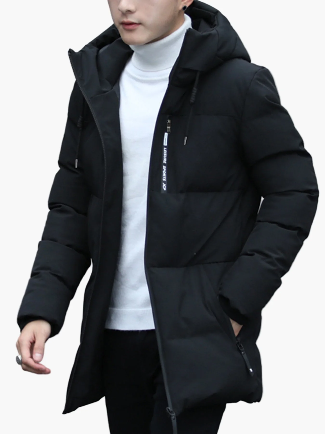 Manteau Homme Long à Capuche Style Urbain pour Hiver et Quotidien - Image 2