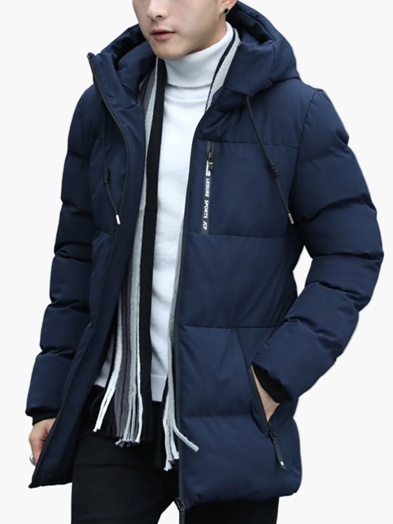 Manteau Homme Long à Capuche Style Urbain pour Hiver et Quotidien - Image 3