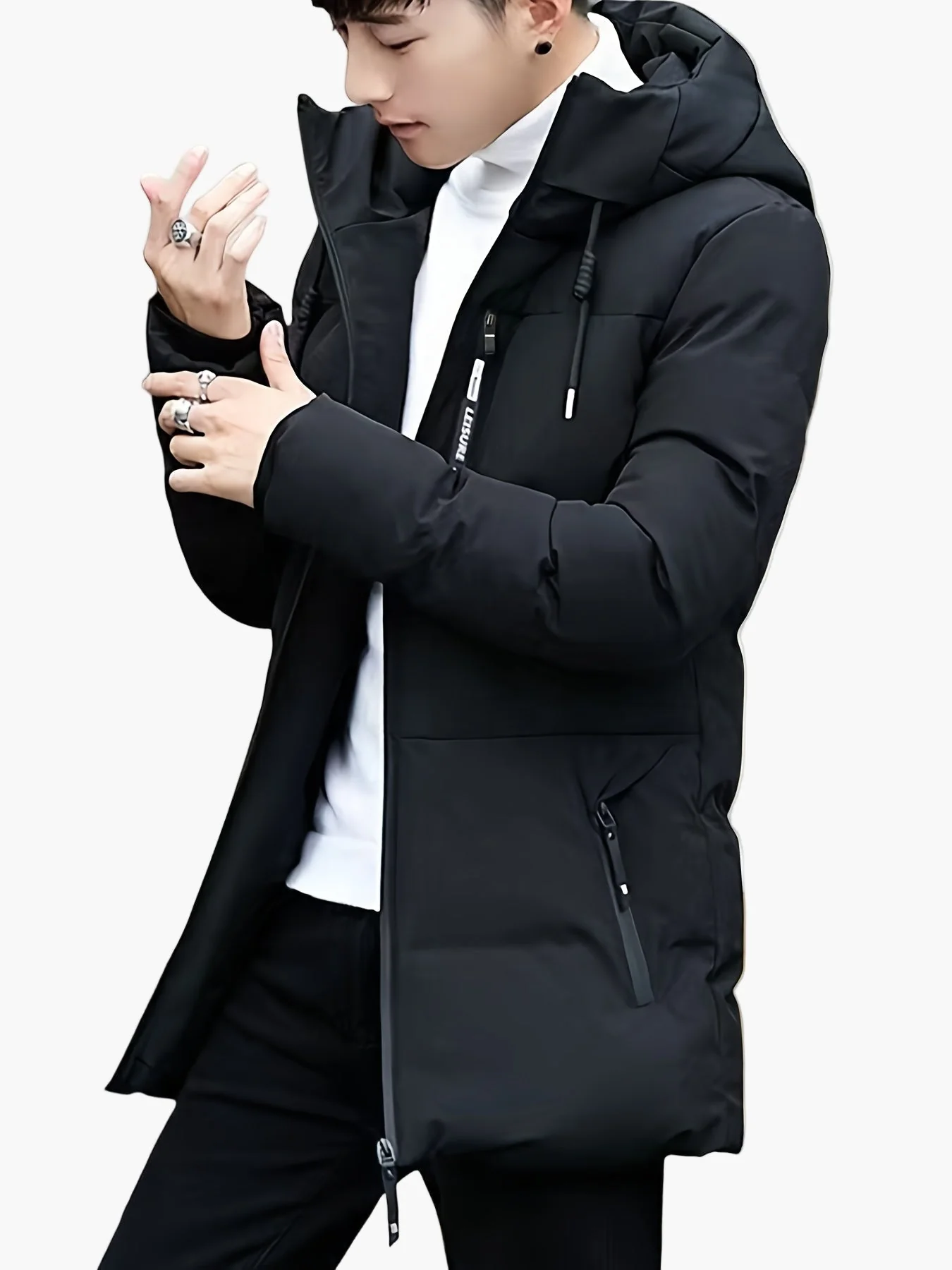 Manteau Homme Long à Capuche Style Urbain pour Hiver et Quotidien - Image 8