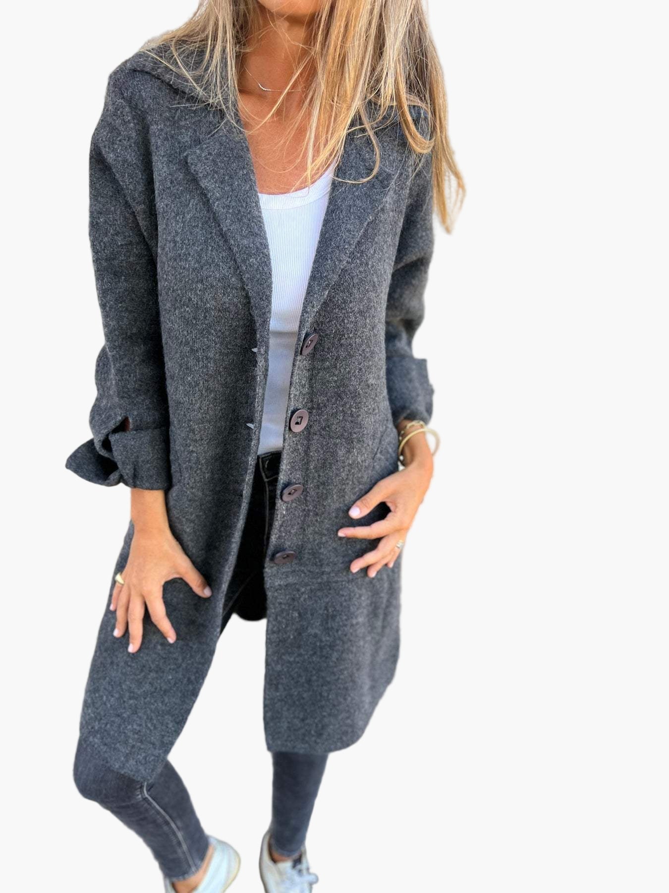 Manteau Long Décontracté à Revers pour Femme – Style Élégant et Polyvalent - Image 6
