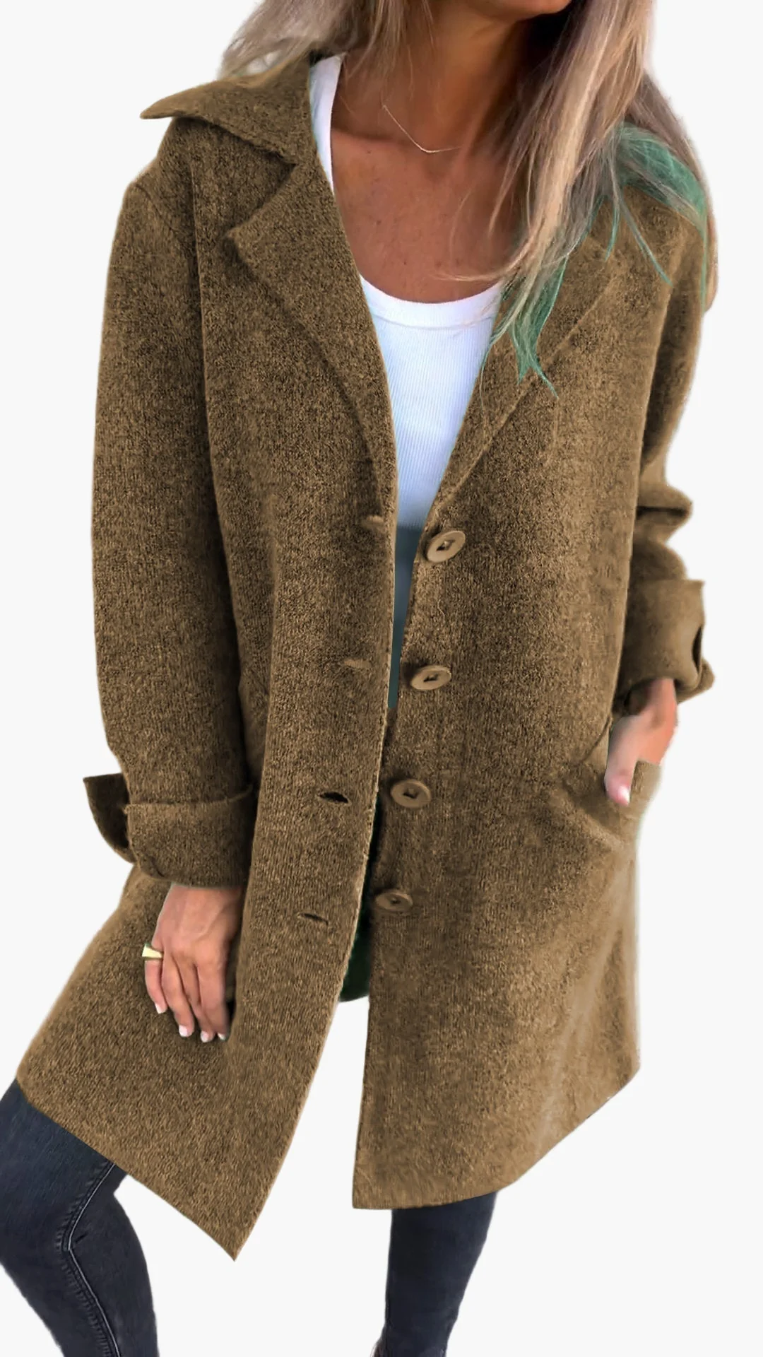 Manteau Long Décontracté à Revers pour Femme – Style Élégant et Polyvalent - Image 8