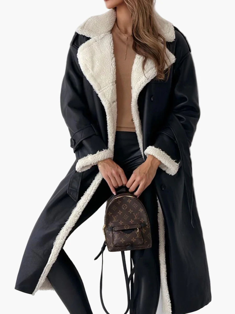 Manteau Long Élégant Femme Style Classique à Col Doublé Pour Automne Hiver - Image 2