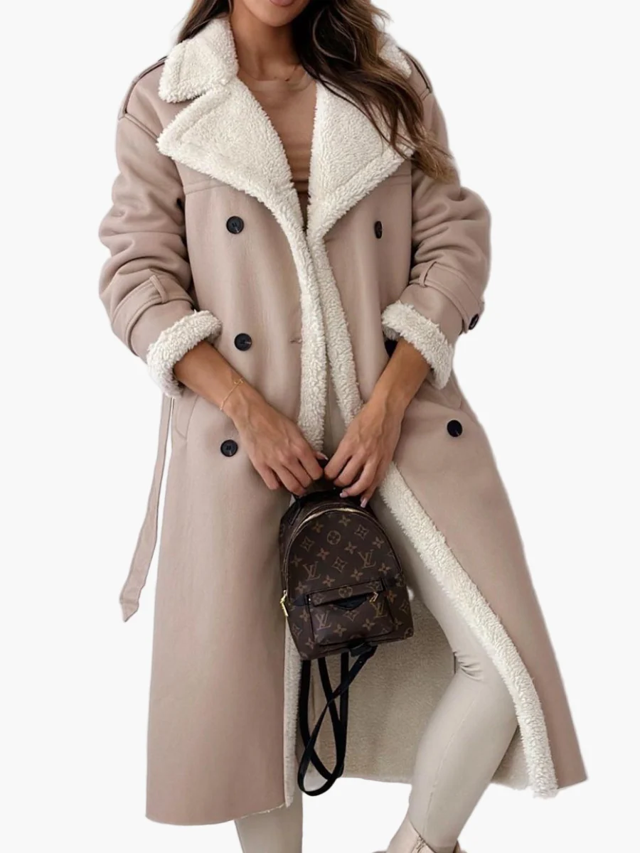 Manteau Long Élégant Femme Style Classique à Col Doublé Pour Automne Hiver - Image 3