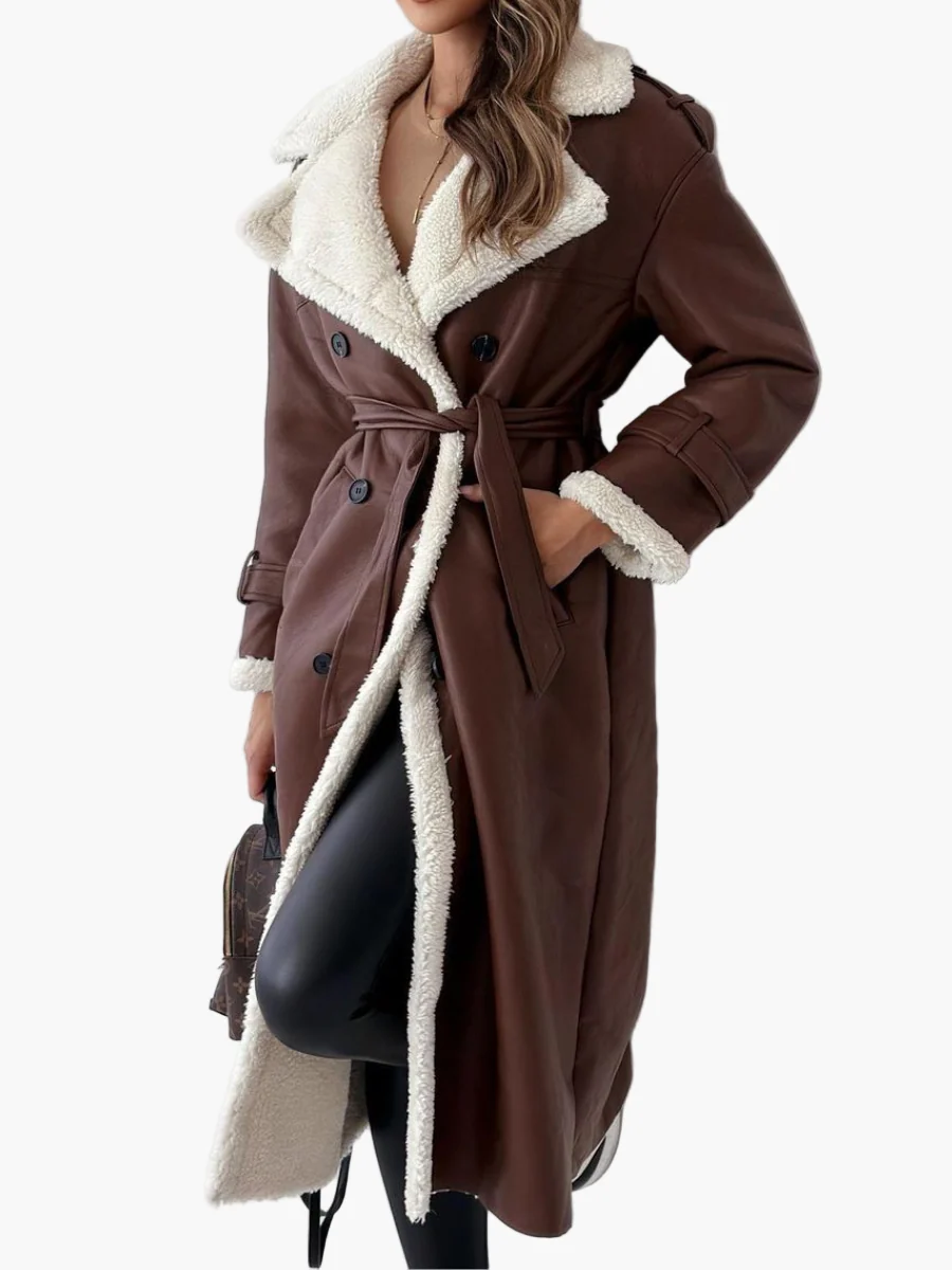 Manteau Long Élégant Femme Style Classique à Col Doublé Pour Automne Hiver - Image 4