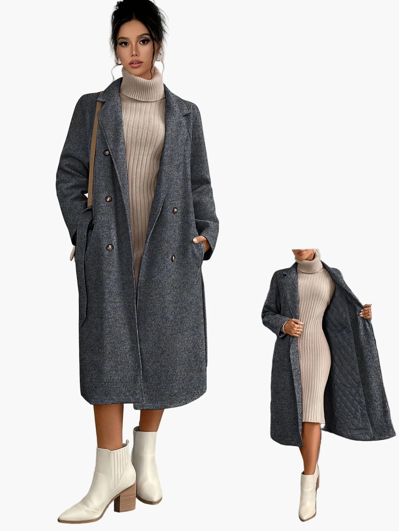 Manteau long élégant pour femme style urbain automne hiver - Image 3