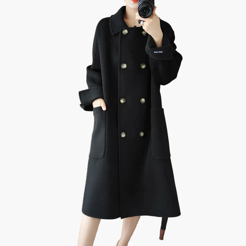 Manteau long femme élégant à double boutonnage style urbain chic - Image 2