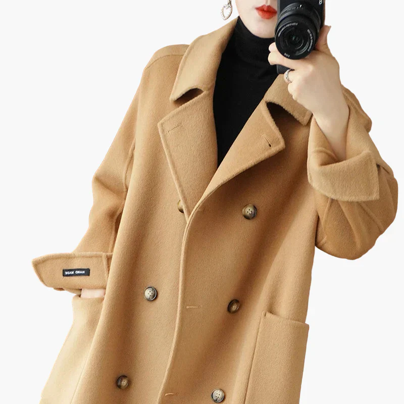 Manteau long femme élégant à double boutonnage style urbain chic - Image 3