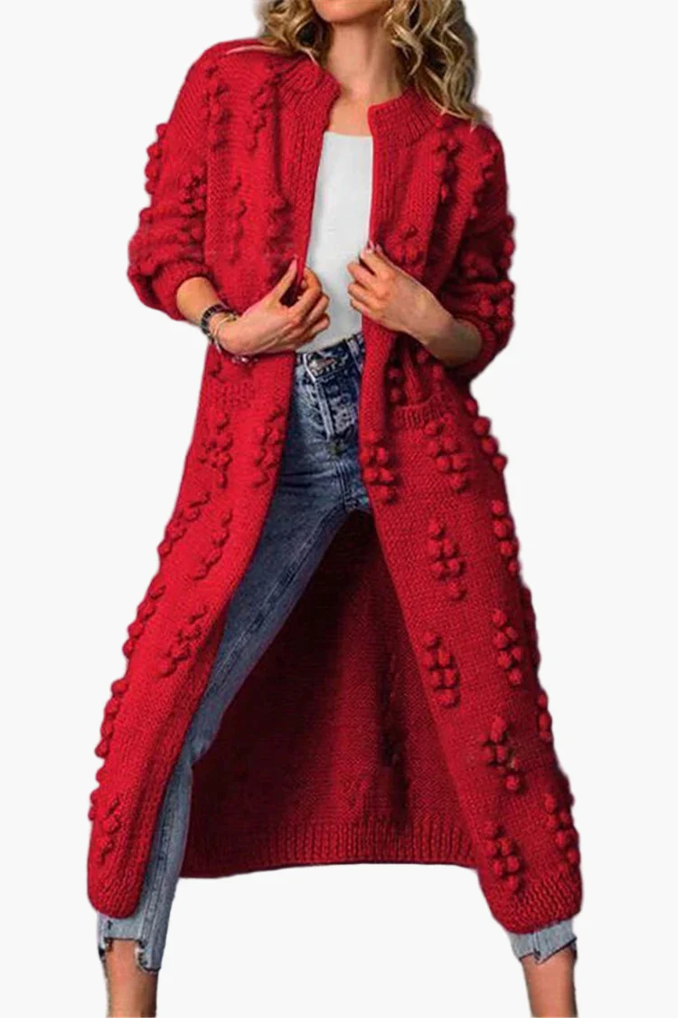 Manteau Long Femme Style Décontracté Tricoté à Motifs Reliefs pour Automne et Hiver - Image 2