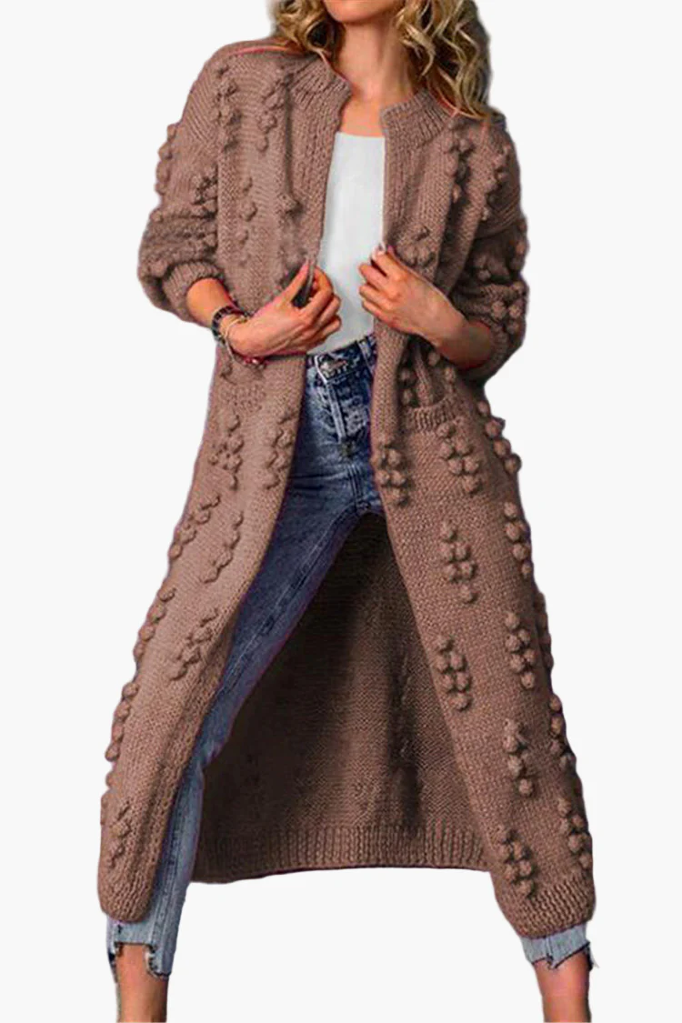 Manteau Long Femme Style Décontracté Tricoté à Motifs Reliefs pour Automne et Hiver - Image 6