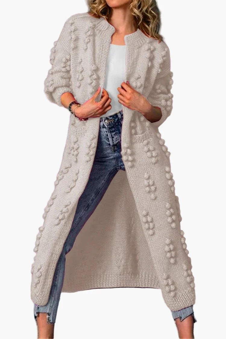 Manteau Long Femme Style Décontracté Tricoté à Motifs Reliefs pour Automne et Hiver - Image 7