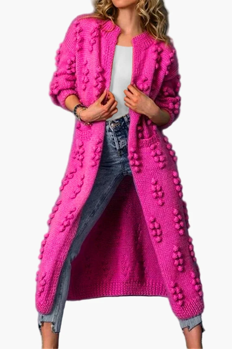 Manteau Long Femme Style Décontracté Tricoté à Motifs Reliefs pour Automne et Hiver - Image 8