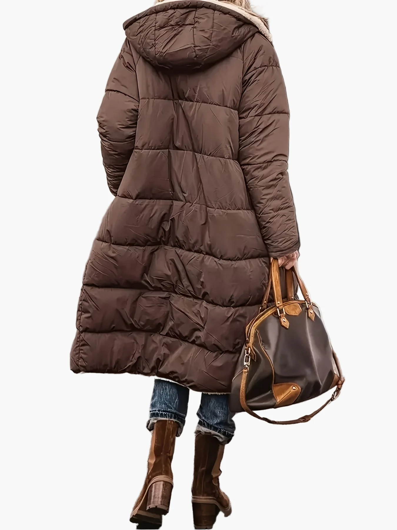 Manteau long d'hiver femme style décontracté avec capuche et doublure chaude, idéal pour les voyages et le quotidien - Image 10