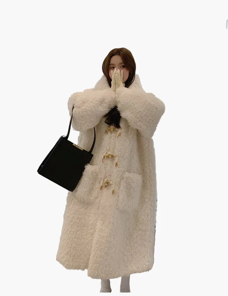 Manteau long d'hiver femme style surdimensionné à capuche, look peluche élégant - Image 5