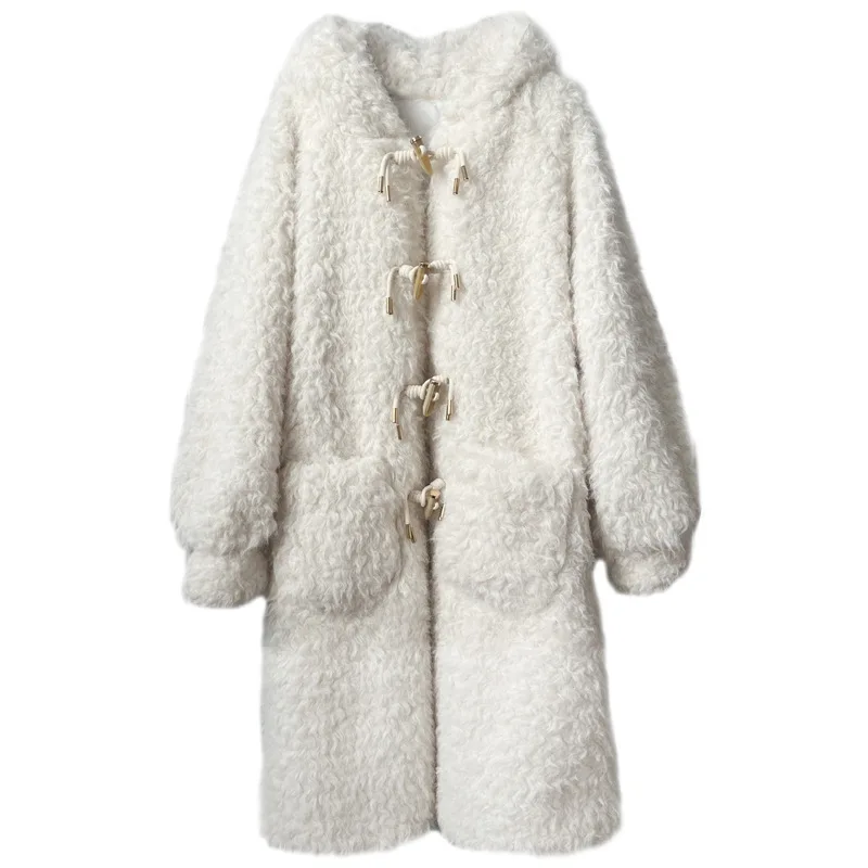 Manteau long d'hiver femme style surdimensionné à capuche, look peluche élégant - Image 6