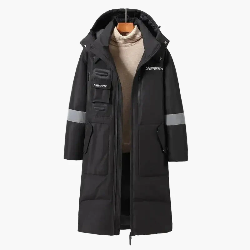 Manteau Long Homme Style Urbain Hiver Coupe-Vent à Capuche - Image 2