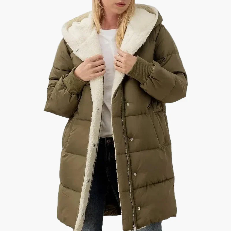 Manteau long matelassé à capuche pour femme – Style hivernal décontracté et élégant - Image 2