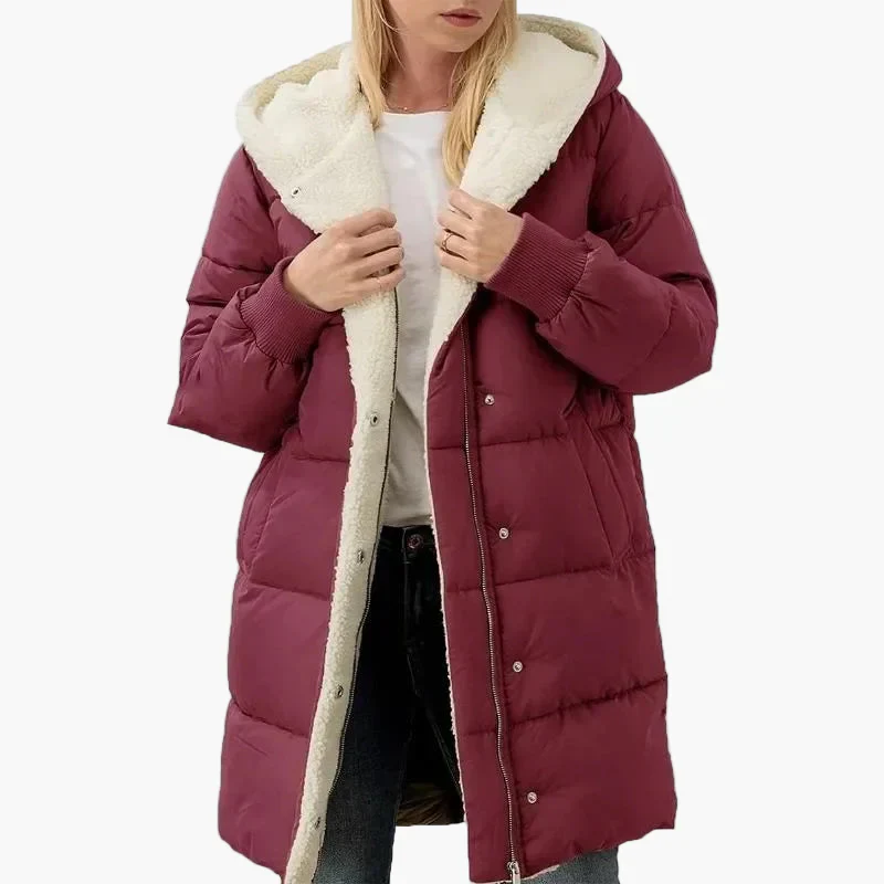Manteau long matelassé à capuche pour femme – Style hivernal décontracté et élégant - Image 3